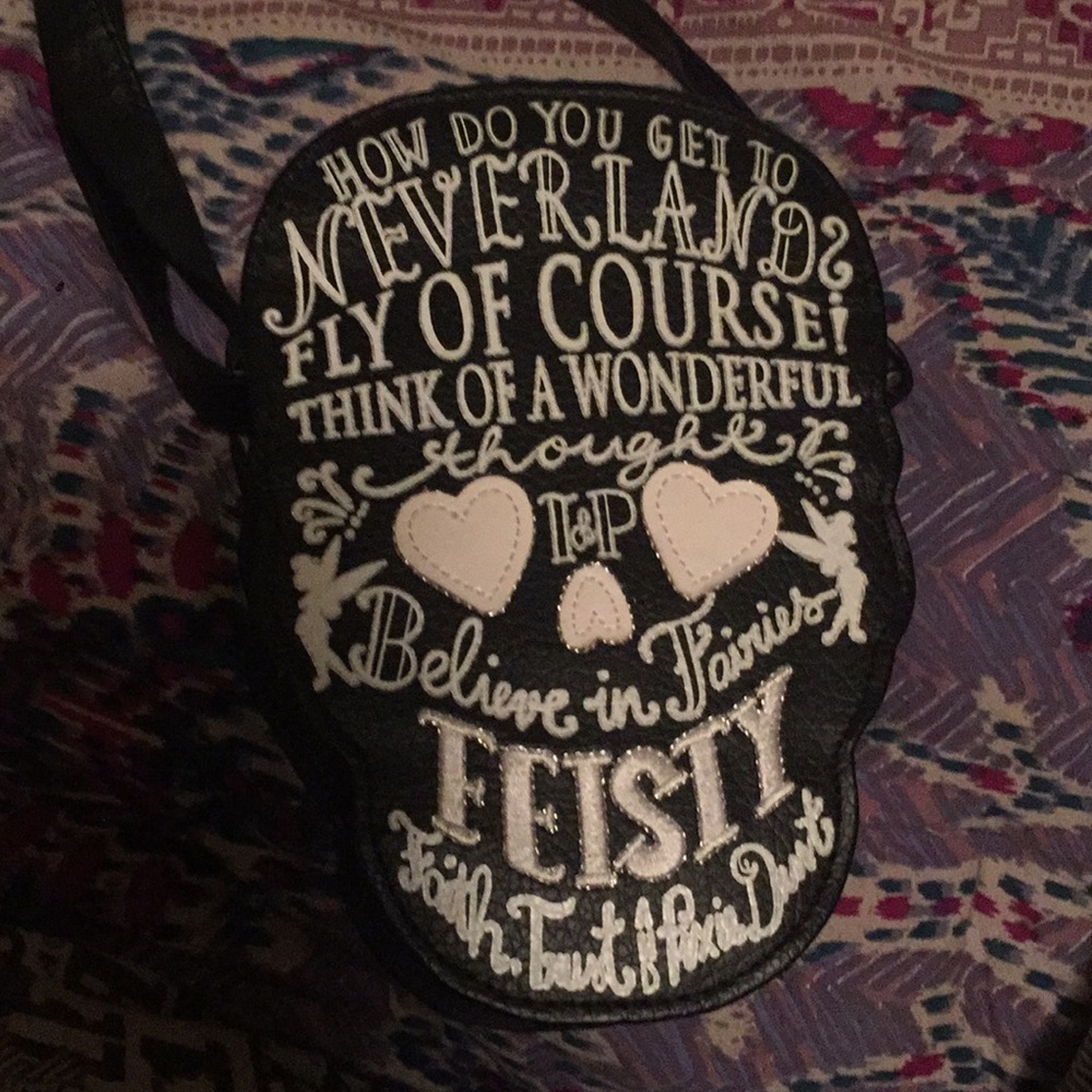 Tinkerbell Skull Crossbody, Black Leather